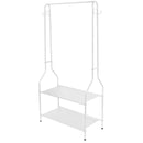 5ft Sturdy Steel White Clothes Rail With Two Shelves Hanging Storage Hooks