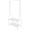 5ft Sturdy Steel White Clothes Rail With Two Shelves Hanging Storage Hooks