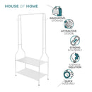5ft Sturdy Steel White Clothes Rail With Two Shelves Hanging Storage Hooks