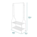 5ft Sturdy Steel White Clothes Rail With Two Shelves Hanging Storage Hooks