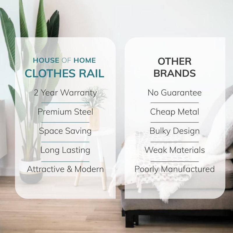 5ft Sturdy Steel White Clothes Rail With Two Shelves Hanging Storage Hooks