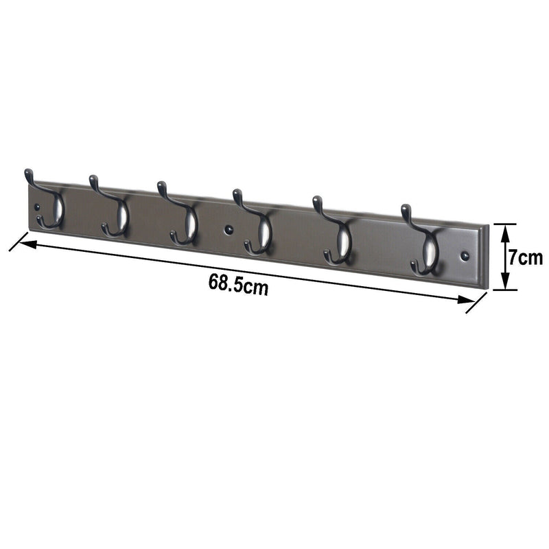 Wall Mounted Coat Rack – 6 Black Double Hooks on Charcoal Grey Wooden Board