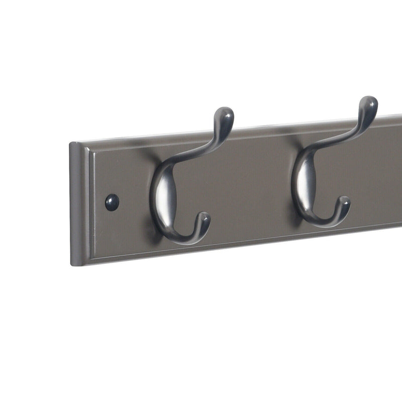 Wall Mounted Coat Rack – 6 Black Double Hooks on Charcoal Grey Wooden Board