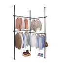 Black Floor to Ceiling Double Telescopic Wardrobe Organiser – 2 Tier Hanging Clothes Rack