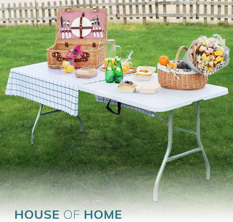 HHeavy Duty 5ft Folding Table – Portable Plastic Banquet & Camping BBQ Table