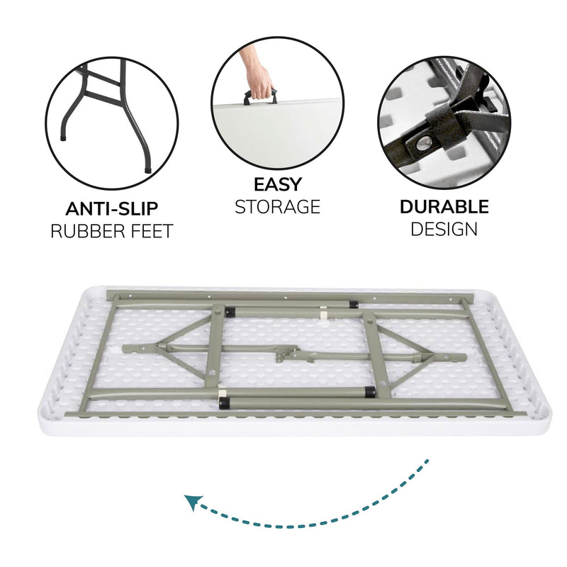 Heavy Duty 4ft Folding Table – Portable Plastic Banquet & Camping BBQ Table