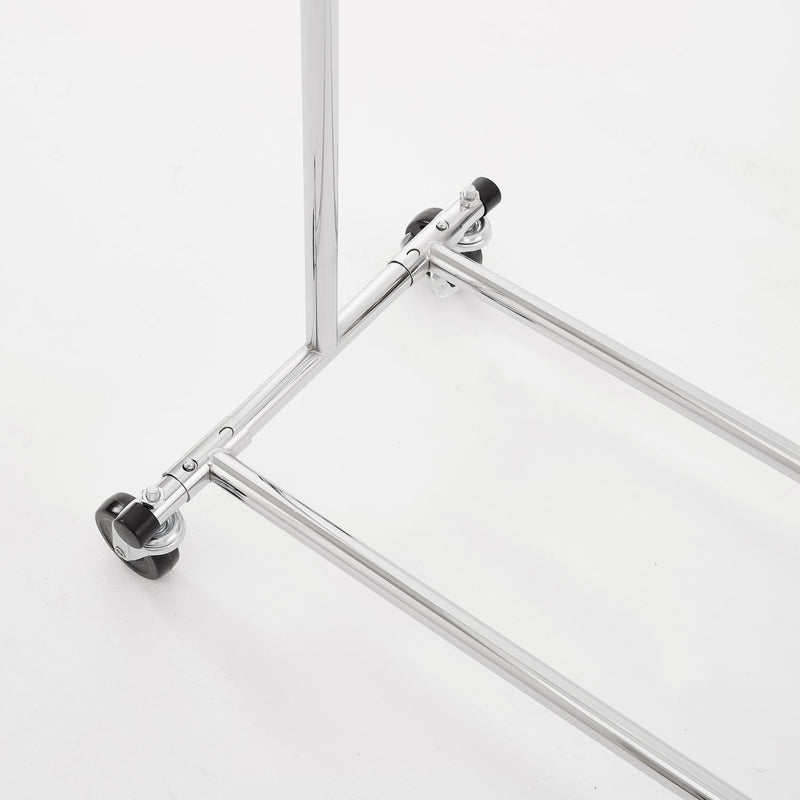 Heavy Duty Chrome Clothes Rail – Adjustable Width & Height with Shelf and Locking Wheels