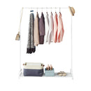 White Garment Rack Clothes Rail Stand with Shoe Shelf – Adjustable Feet and Anti-Slip Bar Ends