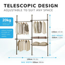 Adjustable Double Telescopic Clothes Rail with Storage Baskets & Shelving – Black