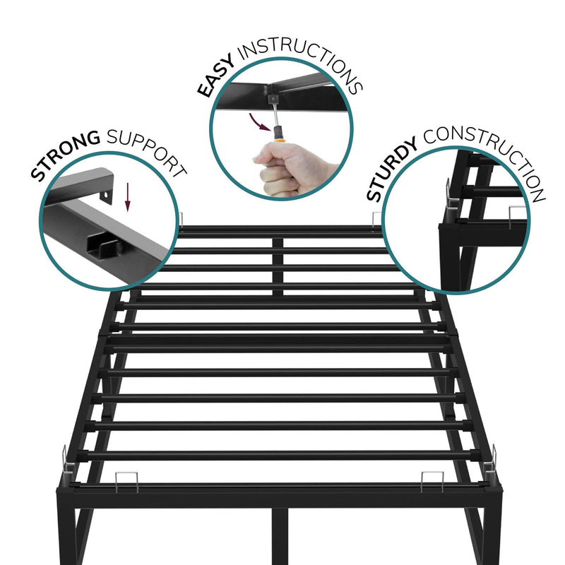 Single Bed Platform Bed Frame in Black - Bedroom Furniture with Under Bed Storage Space, Heavy Duty Single Bed Frame, Extra Strong Easy Assembly, Low Profile Bed Base 6ft x 3ft