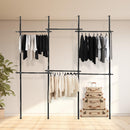 Black Floor to Ceiling Triple Telescopic Wardrobe Organiser – 2 Tier Modular Hanging Clothes Rack