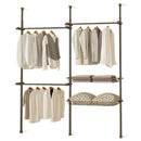 Adjustable Double Telescopic Clothes Rail with Storage Baskets & Shelving – Black