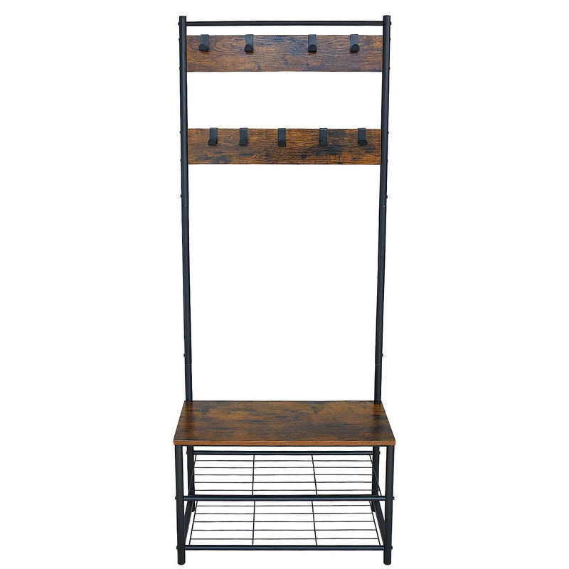 Multi-Function Coat Stand with Black Frame & Rustic Brown Wood – Hallway Entrance