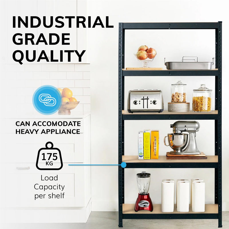 Boltless 5 Tier Heavy Duty Steel Shelving Unit – 875kg Load, Black