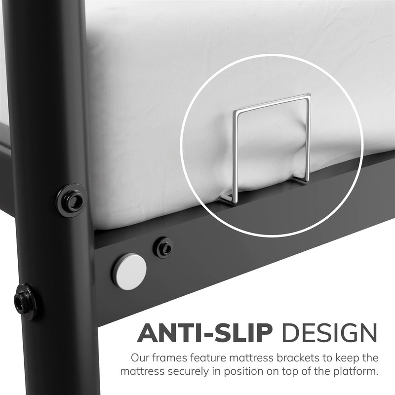 Extra Strong Single Metal Bed Frame with Rounded Head and Foot Board In Black
