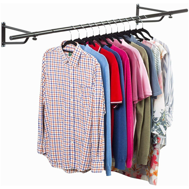 6ft Wall Mounted Clothes Rail – Black Powder Coated Steel Hanging Rack with Brackets and Fixings