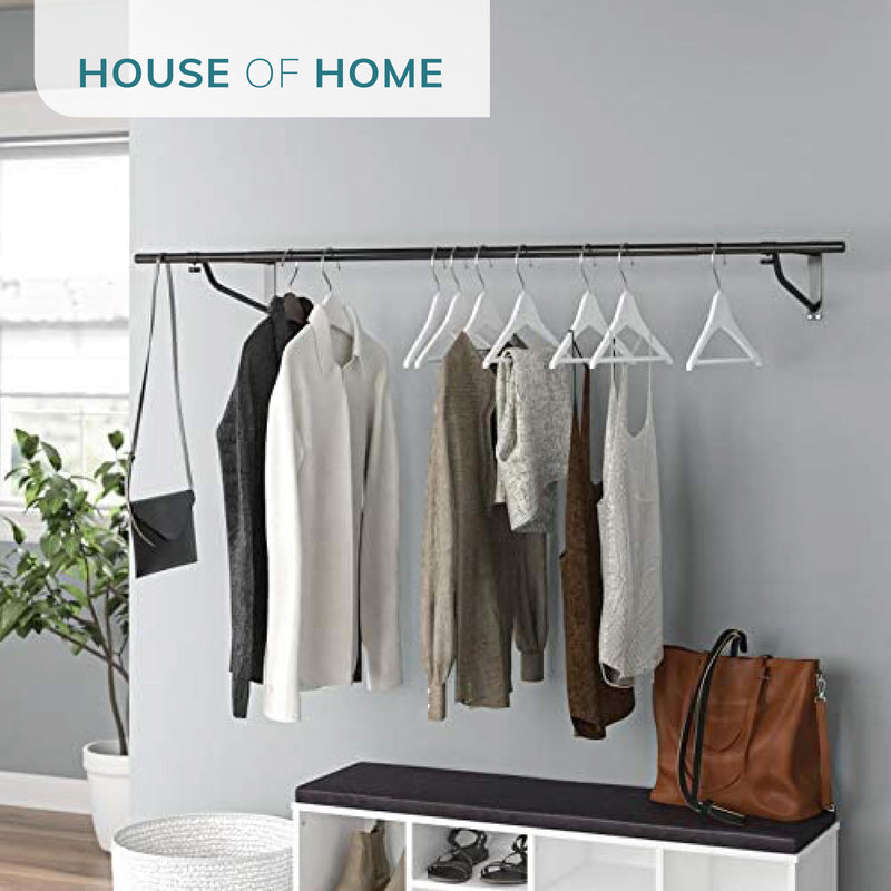 6ft Wall Mounted Clothes Rail – Black Powder Coated Steel Hanging Rack with Brackets and Fixings