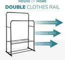 Black Double Clothes Rail with 2 Shelves – Heavy Duty Metal Frame with Adjustable Feet