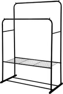Black Double Clothes Rail with 2 Shelves – Heavy Duty Metal Frame with Adjustable Feet
