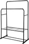 Black Double Clothes Rail with 2 Shelves – Heavy Duty Metal Frame with Adjustable Feet