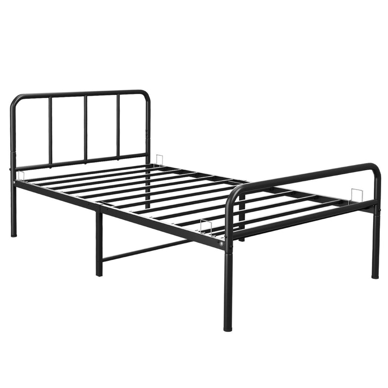 Extra Strong Single Metal Bed Frame with Rounded Head and Foot Board In Black