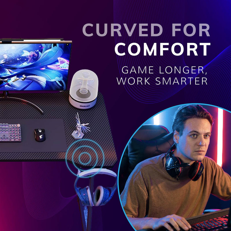 Gaming Desk Carbon Fibre Finish Black 80cm Cup Holder, Headphone Hook