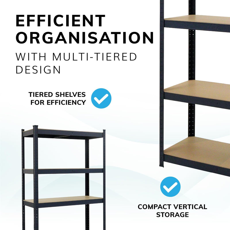 Boltless 5 Tier Heavy Duty Steel Shelving Unit – 875kg Load, Black