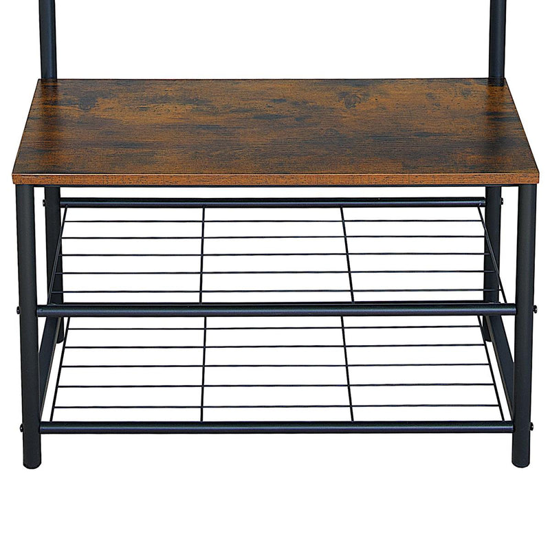 Multi-Function Coat Stand with Black Frame & Rustic Brown Wood – Hallway Entrance