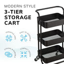 3‑Tier Black Storage Trolley on Wheels – Versatile Organiser for Kitchen, Bathroom, Office or Bedroom