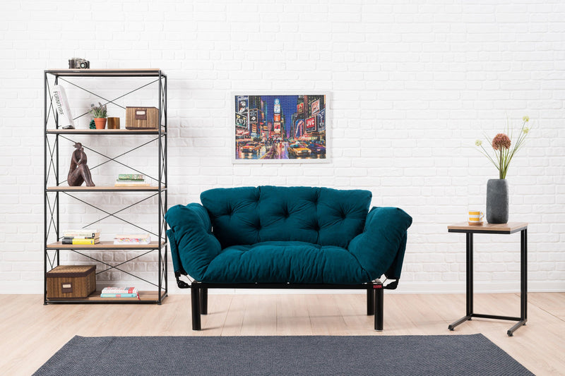 Nitta Petrolblaues Zweisitzer-Schlafsofa