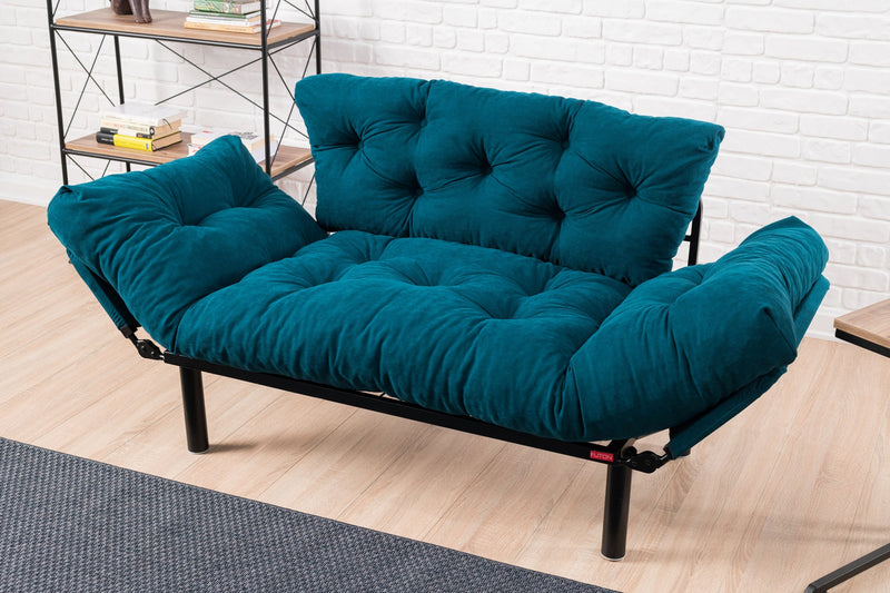 Nitta Petrolblaues Zweisitzer-Schlafsofa