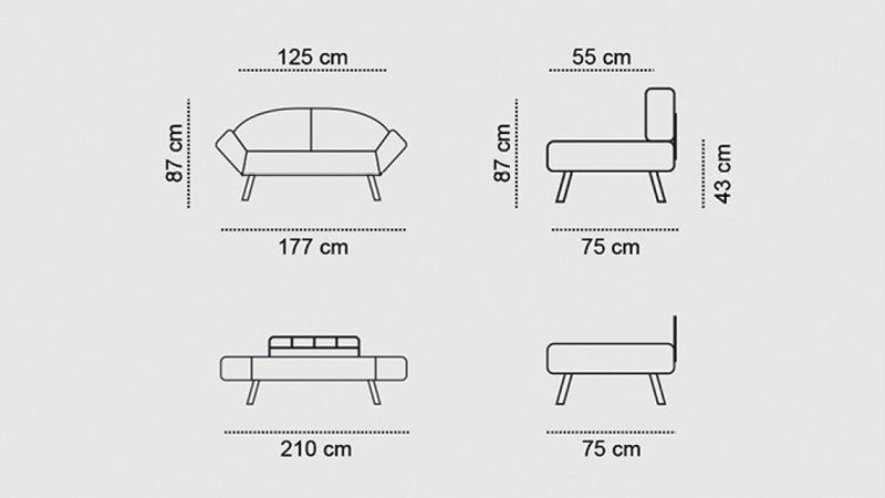 Genzo Petrolblaues Zweisitzer-Schlafsofa