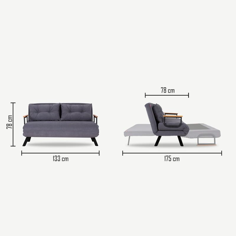 Sando 2-Sitzer Graues Zweisitzer-Schlafsofa