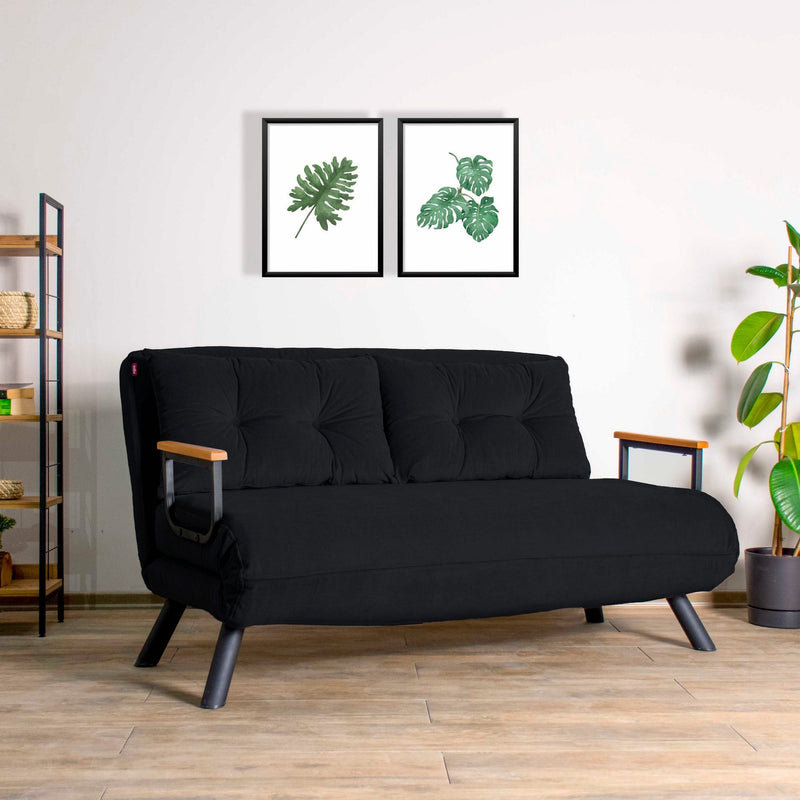 Sando 2-Sitzer Schwarzes Zweisitzer-Schlafsofa