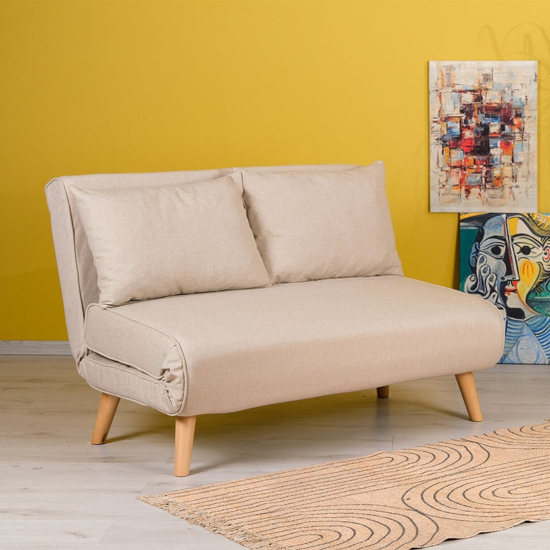 Klappbarer 2-Sitzer - Cremefarbenes Zweisitzer-Schlafsofa
