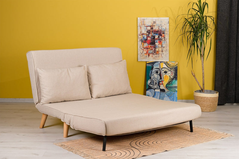 Klappbarer 2-Sitzer - Cremefarbenes Zweisitzer-Schlafsofa