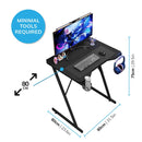 Gaming Desk Carbon Fibre Finish Black 80cm Cup Holder, Headphone Hook