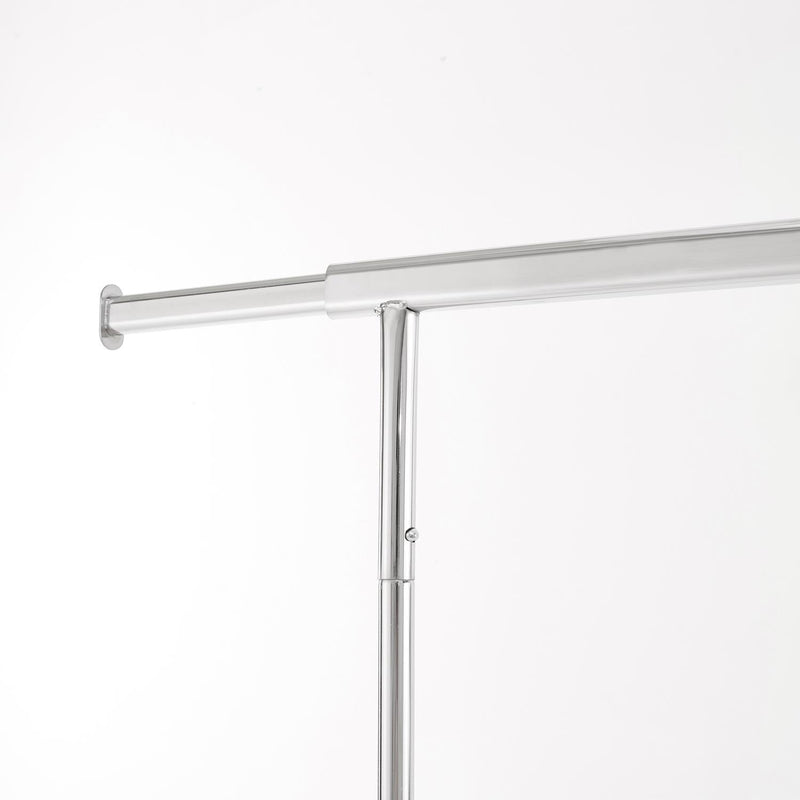 Heavy Duty Chrome Clothes Rail – Adjustable Width & Height with Shelf and Locking Wheels