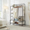 Double Hanging Clothes Rail with Shelves & Shoe Storage – Black Metal, 6 Shelves