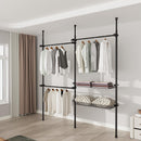 Adjustable Double Telescopic Clothes Rail with Storage Baskets & Shelving – Black