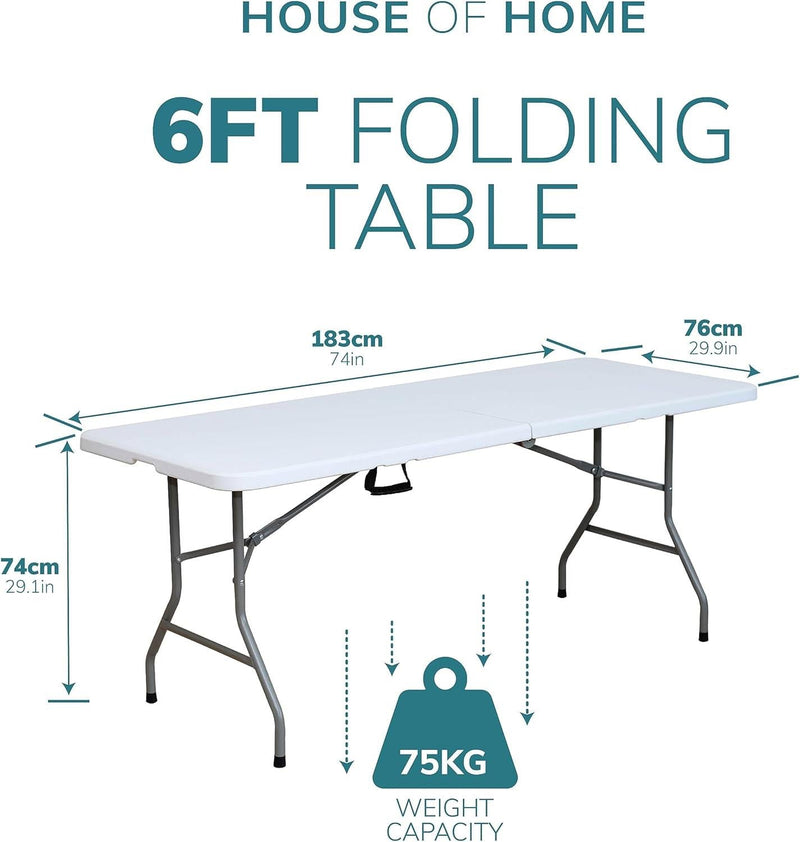 Heavy Duty 6ft Folding Table – Portable Plastic Banquet & Camping BBQ Table