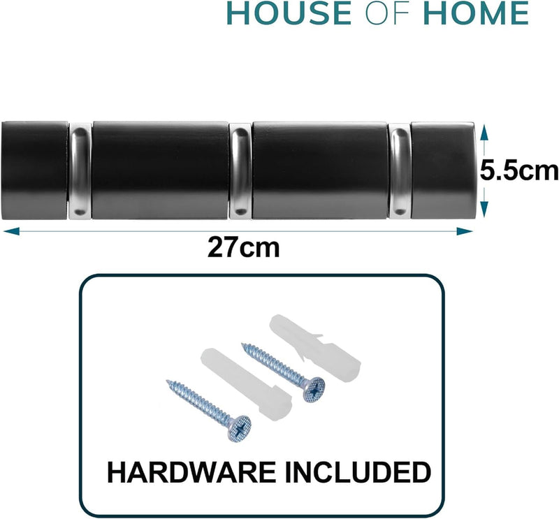 Wall Mounted Door Hook Rack – 3 Black Nickel Hooks on Black Wooden Board