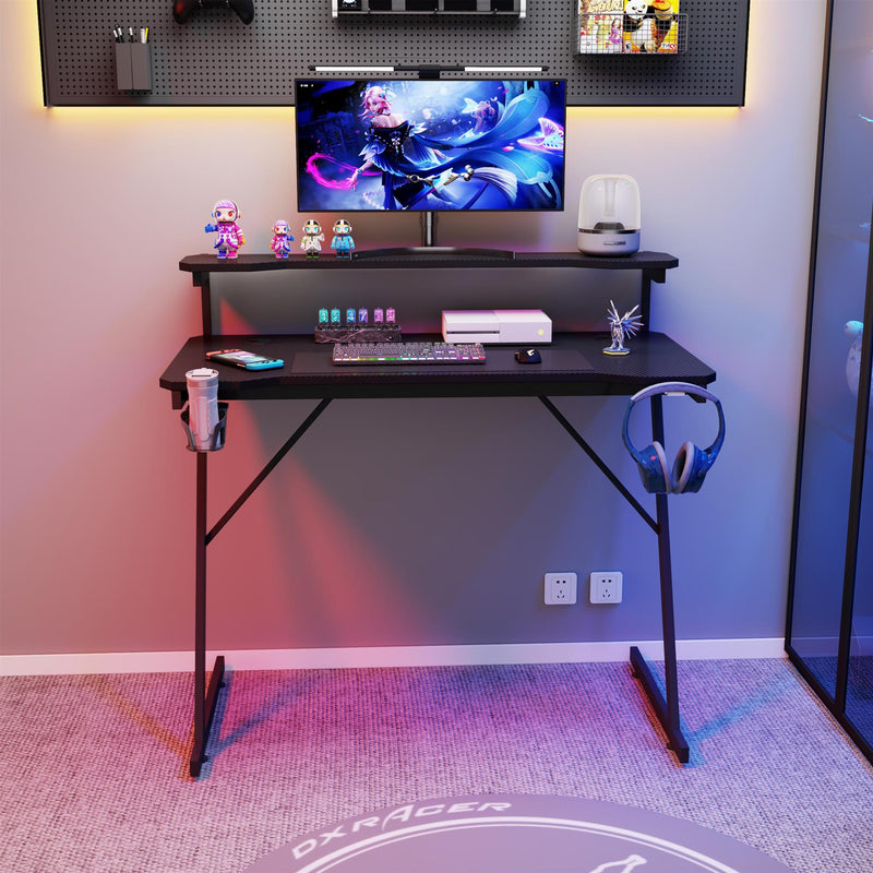 Gaming Desk with Monitor Stand Carbon Fibre Top Black 120cm