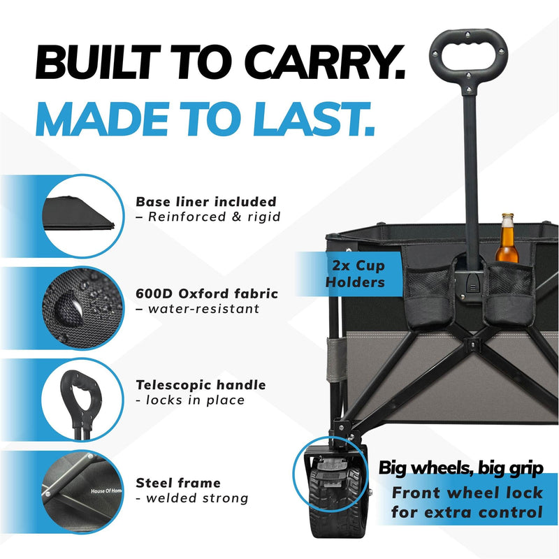 220L Foldable Utility Trolley – Heavy Duty Cart with Carry Bag, Liner & Bungee Ropes