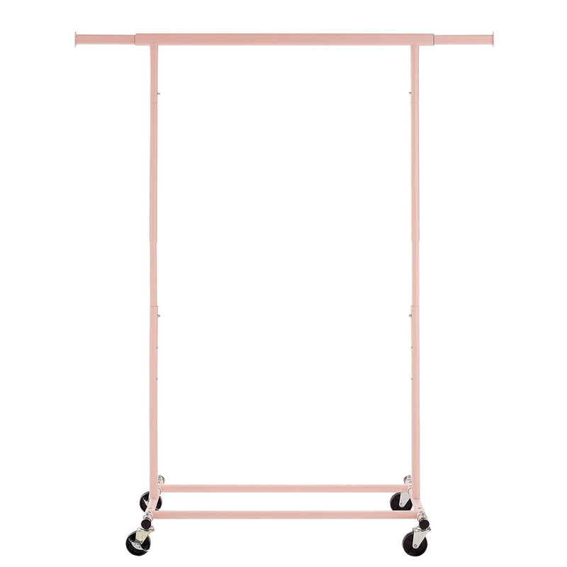 Heavy Duty Pink Clothes Rail – Adjustable Width & Height with Shelf and Locking Wheels