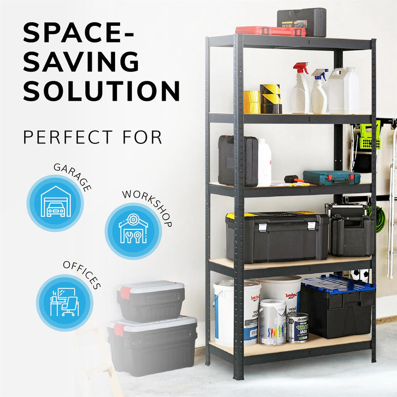 Boltless 5 Tier Heavy Duty Steel Shelving Unit – 875kg Load, Black