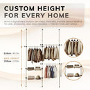 Adjustable Double Telescopic Clothes Rail with Storage Baskets & Shelving – White