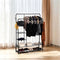 Freestanding Double Clothes Rail with 2 Shoe Racks & 4 Shelves – Black Steel Frame