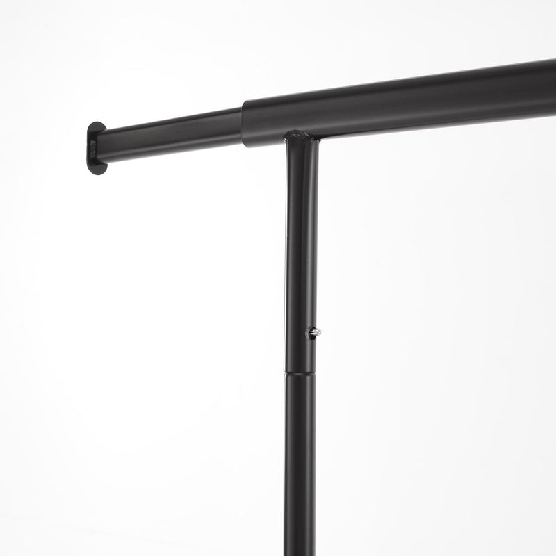 Heavy Duty Black Clothes Rail – Adjustable Width & Height with Shelf and Locking Wheels