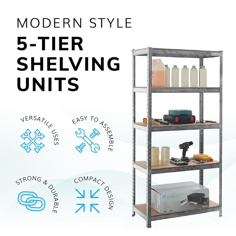 Boltless 5 Tier Heavy Duty Galvanised Steel Shelving Unit – 875kg Capacity